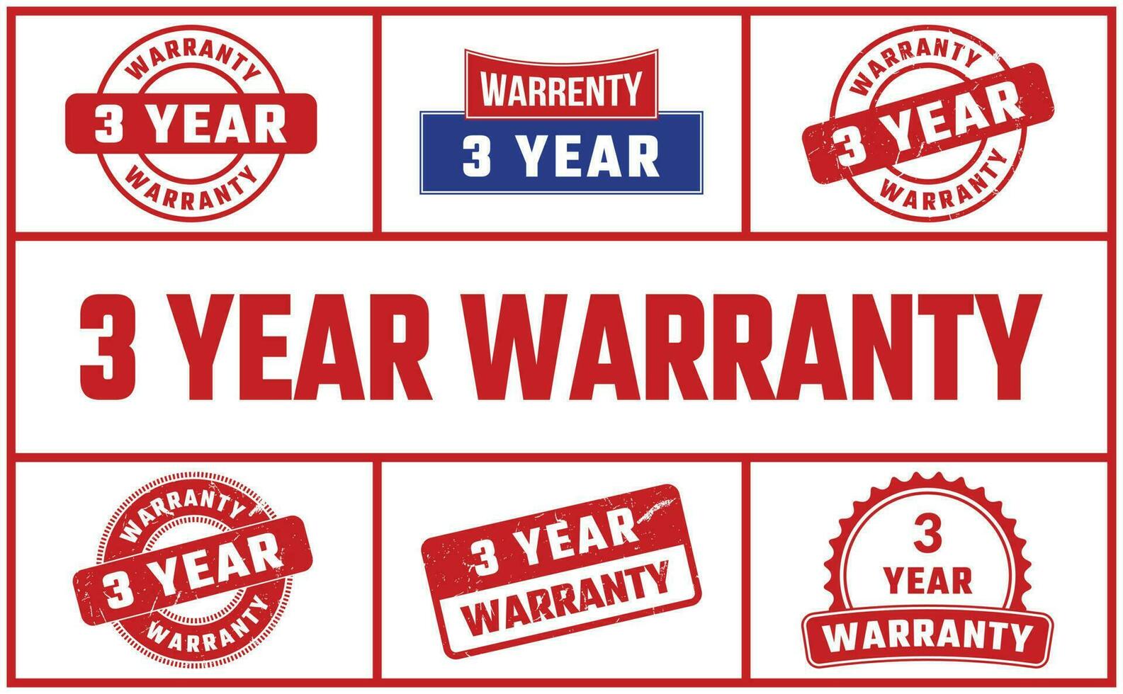 3 Year Warranty Rubber Stamp Set vector