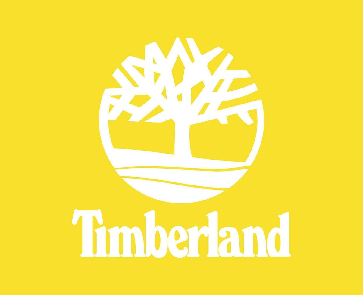 Timberland Brand Logo With Name White Symbol Clothes Design Icon Abstract Vector Illustration With Yellow Background