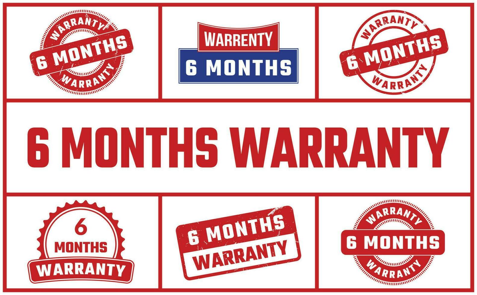 6 months warranty Rubber Stamp Set vector