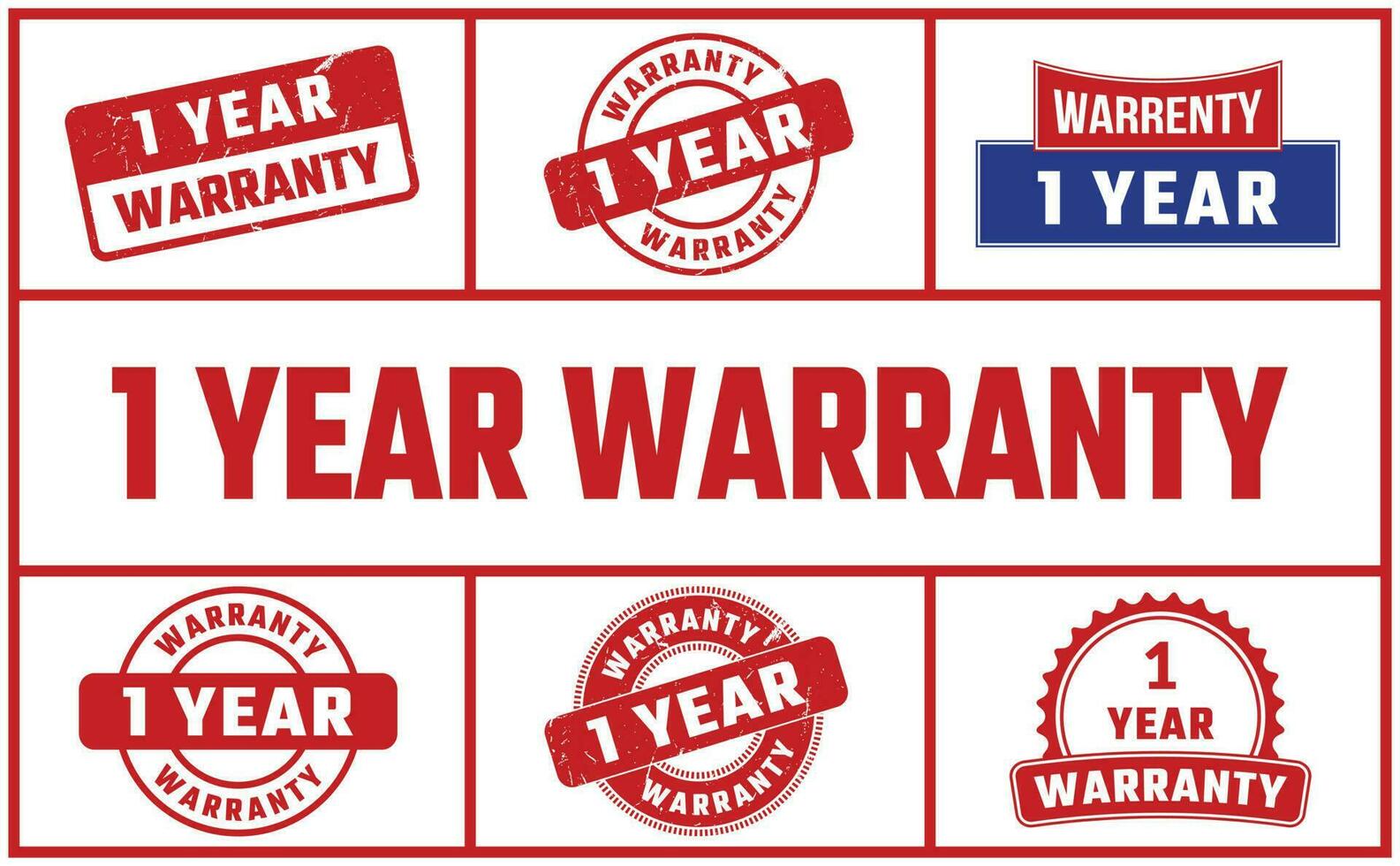 1 Year Warranty Rubber Stamp Set vector
