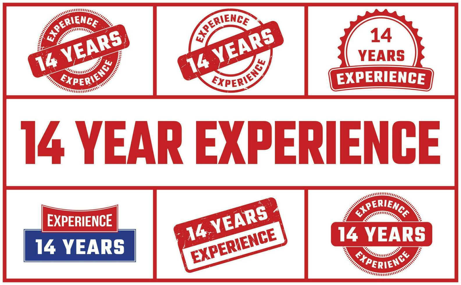 14 Years Experience Rubber Stamp Set vector
