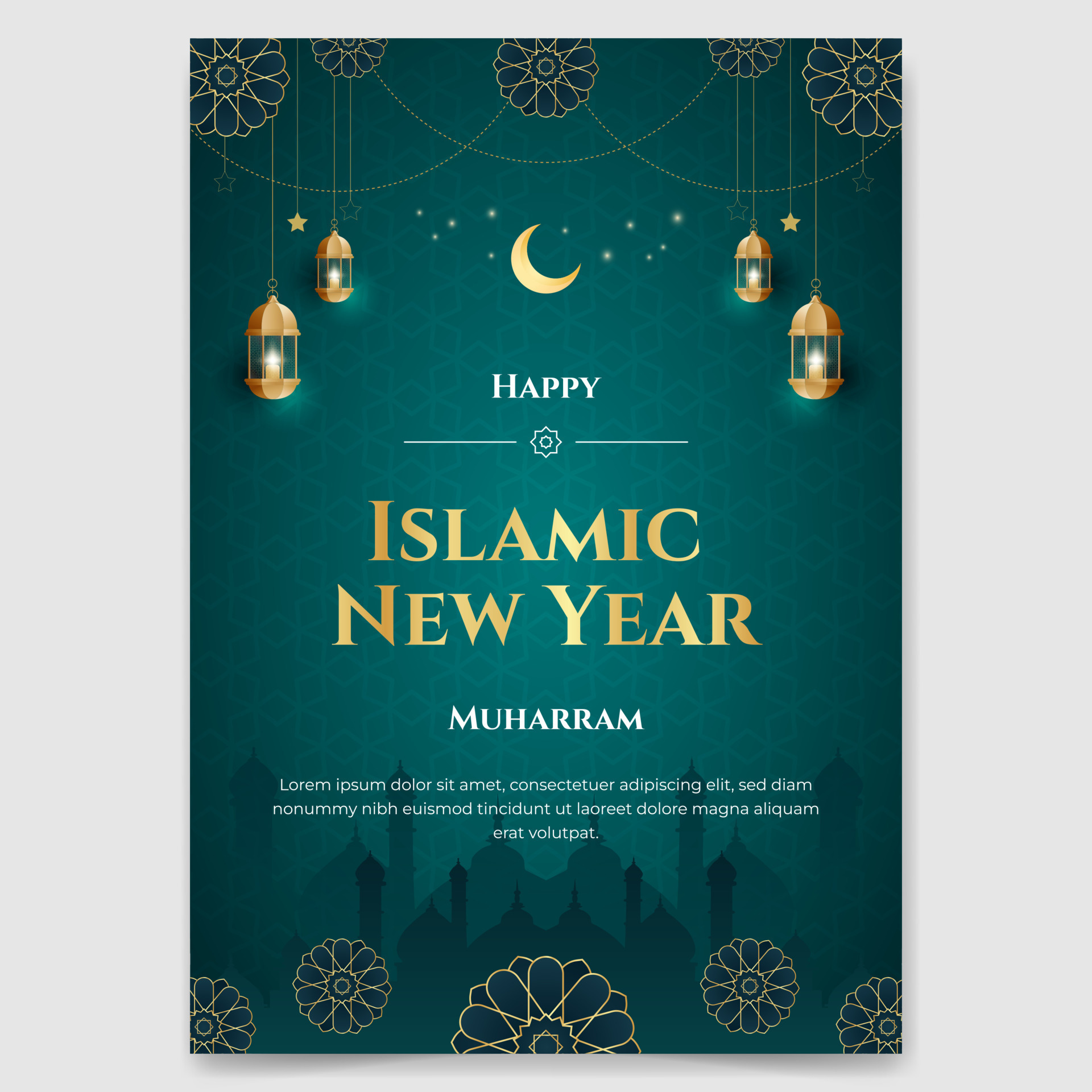 Happy Islamic New Year Muharram poster with Islamic ornament