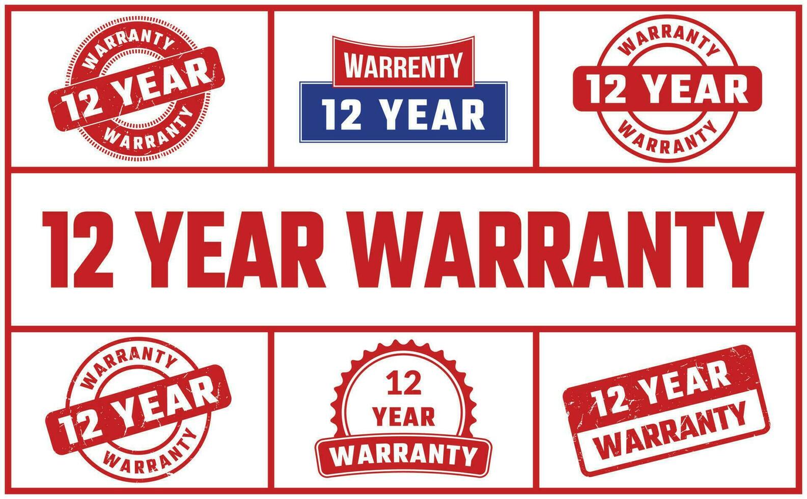 12 Year Warranty Rubber Stamp Set vector