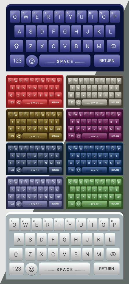 Vector Smartphone keyboard ui ten color Realistic and flat mobile phone keypad design set