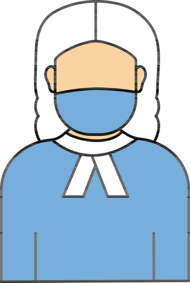 Blue And White Female Judge Wear Mask Icon. vector