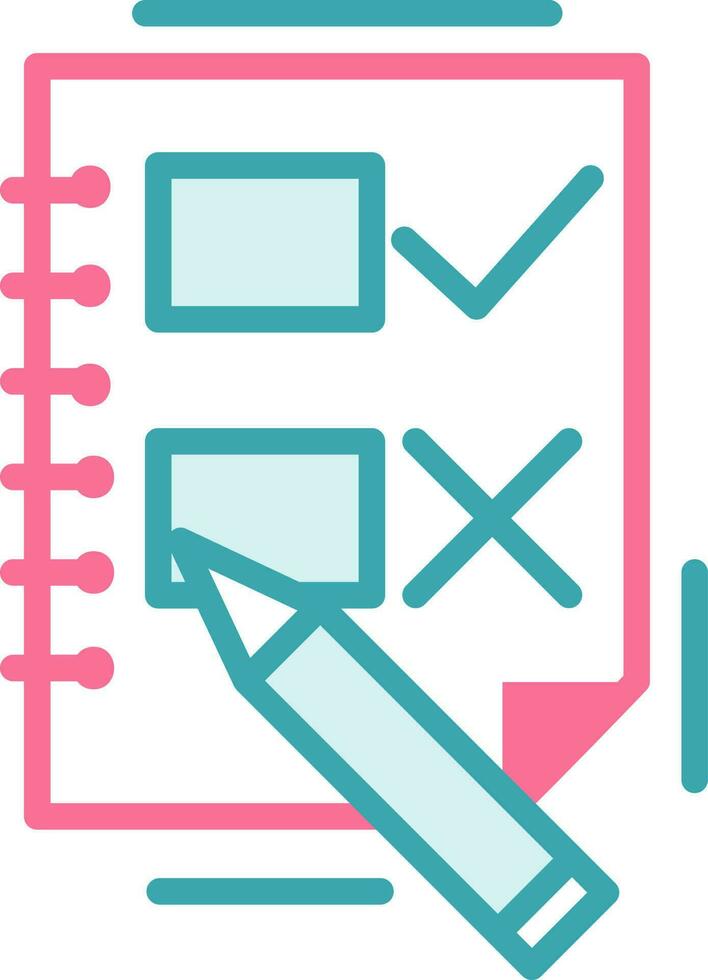 Checklist With Pen Icon In Red And Teal Color. vector