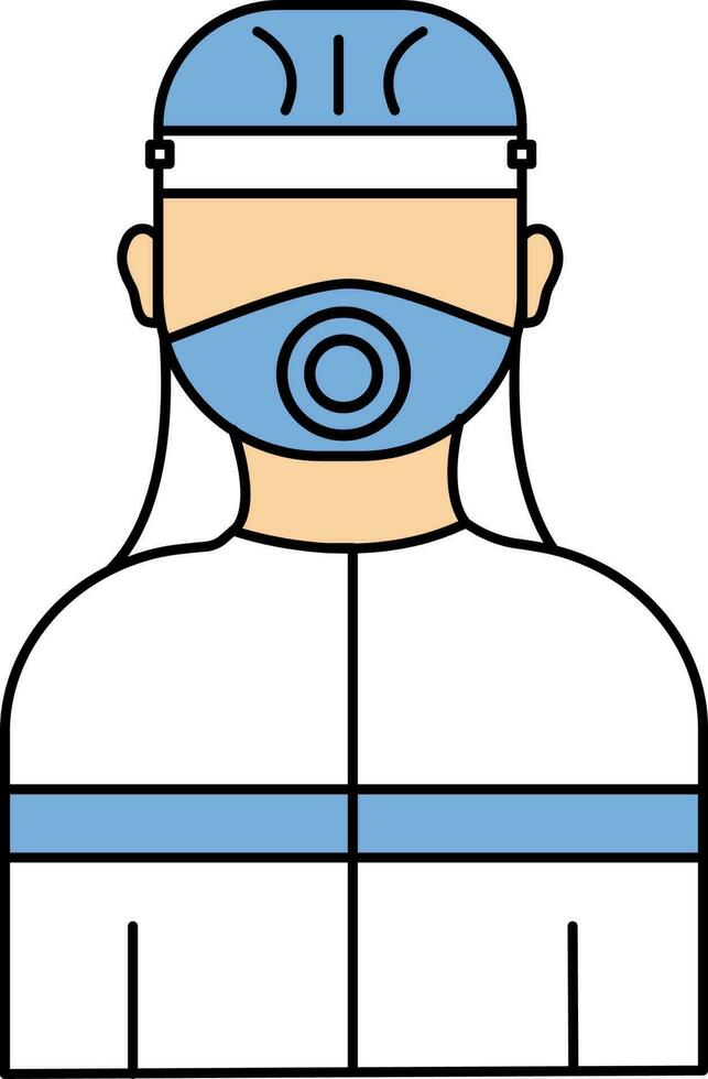 bombero vistiendo máscara icono en azul y blanco color. vector
