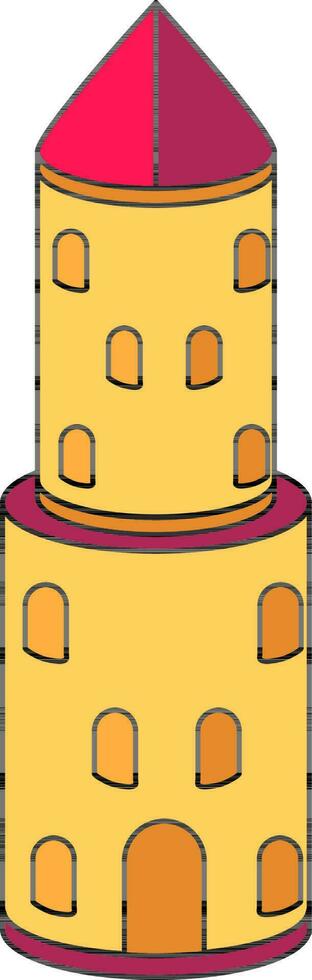 Yellow And Pink Color Castle Tower Icon. vector