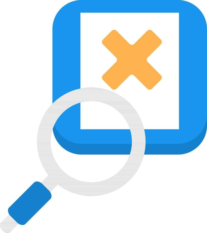 Searching Wrong Or Delete Button Icon In White And Blue Color. vector
