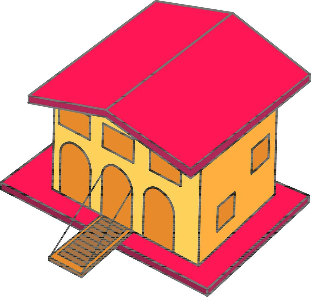 Castle Icon In Pink And Yellow Color. vector