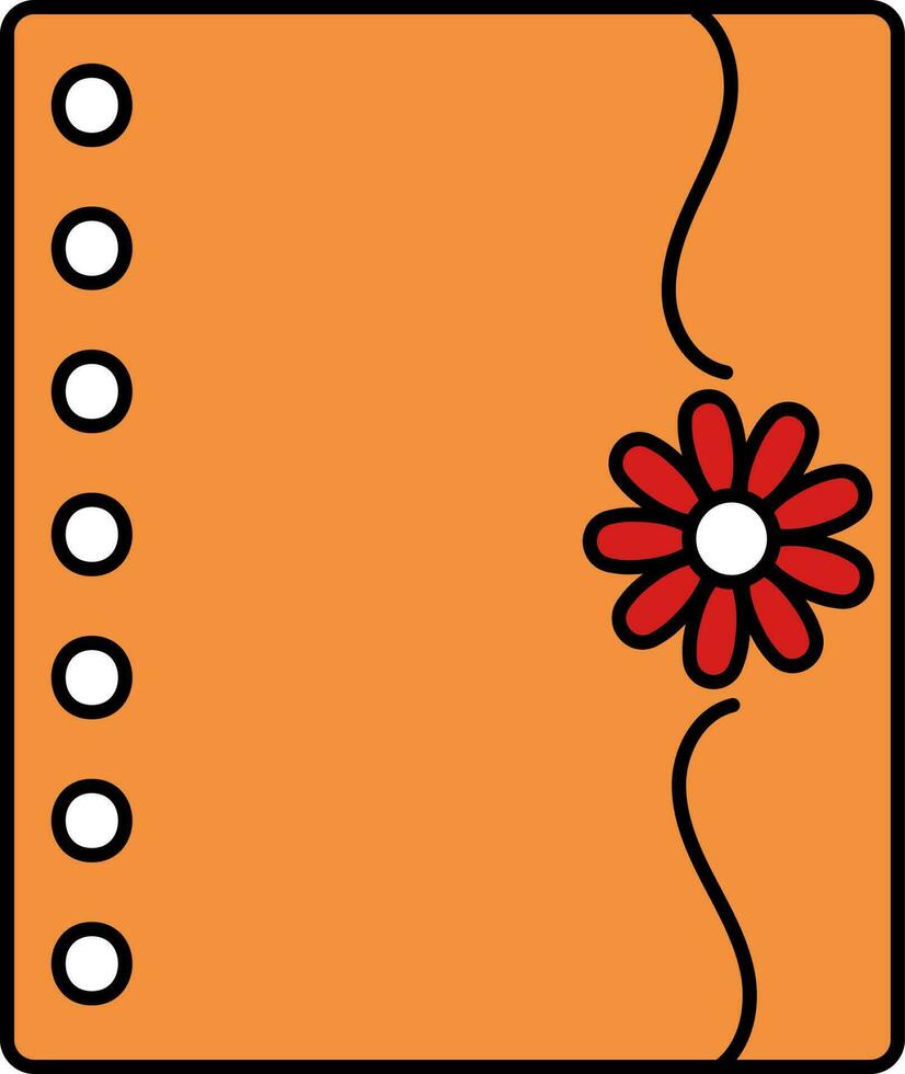 Floral Design Notebook Page Icon In Orange And Red Color. vector