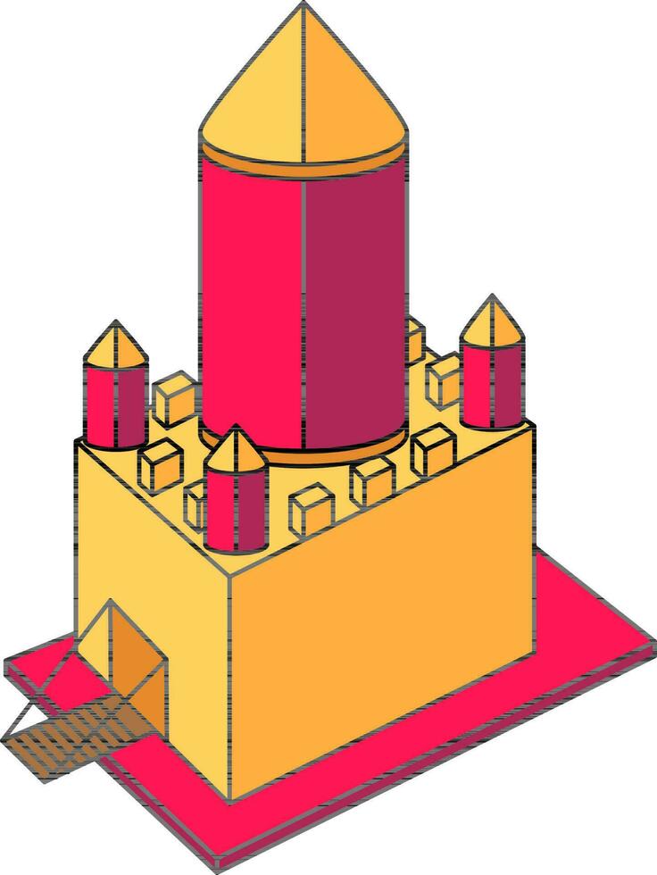 castillo torre icono en rosado y amarillo color. vector