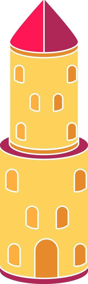 Yellow And Pink Color Castle Tower Icon. vector