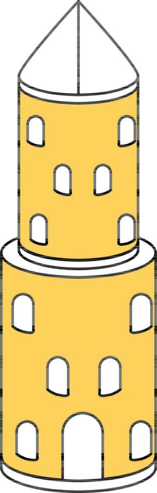 plano estilo castillo torre icono en amarillo y blanco color. vector