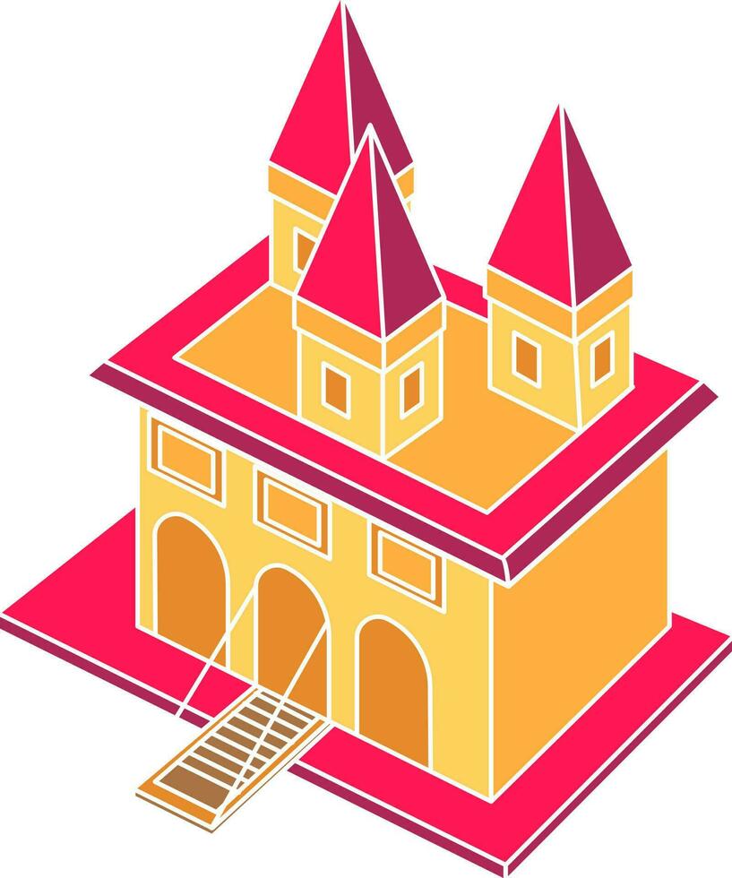 Fortress Icon In Pink And Yellow Color. vector