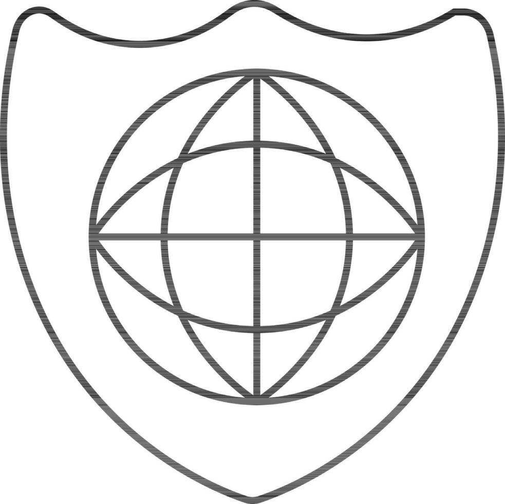 Globe Shield Icon In Black Outline. vector