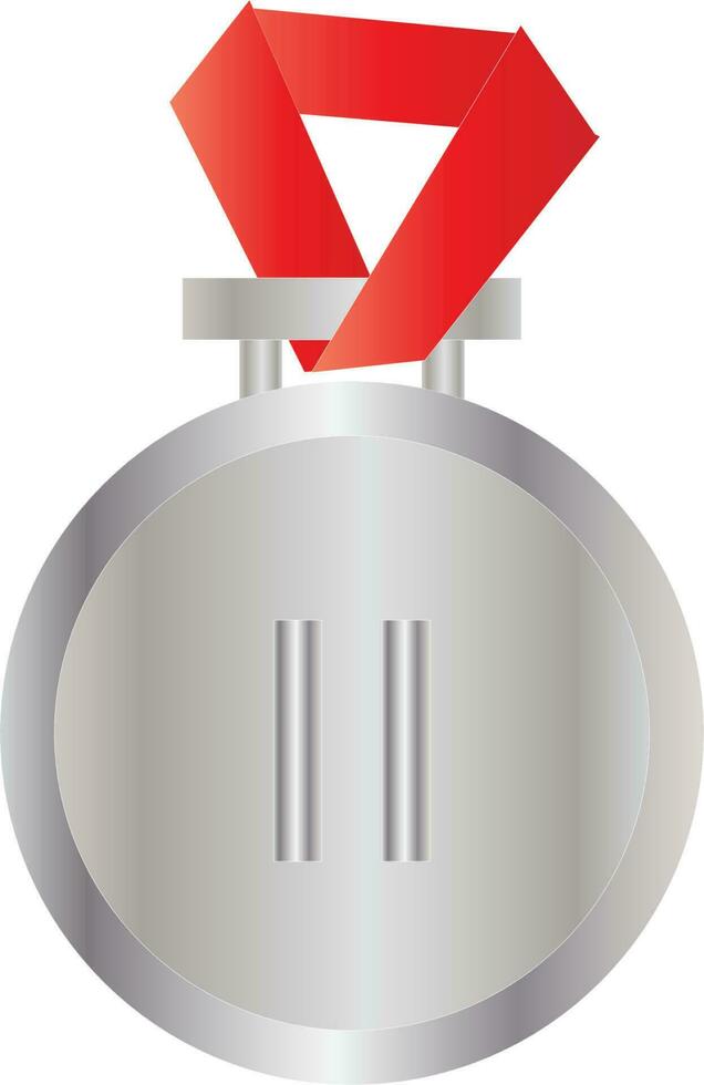 Second Place Silver Medal With Red Ribbon Flat Icon. vector