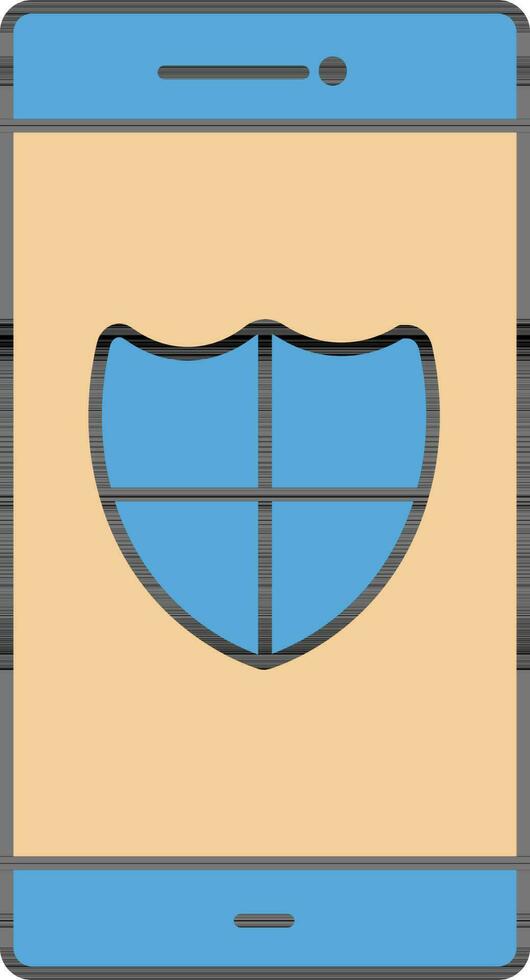 Smartphone With Security Shield Icon In Blue And Orange Color. vector