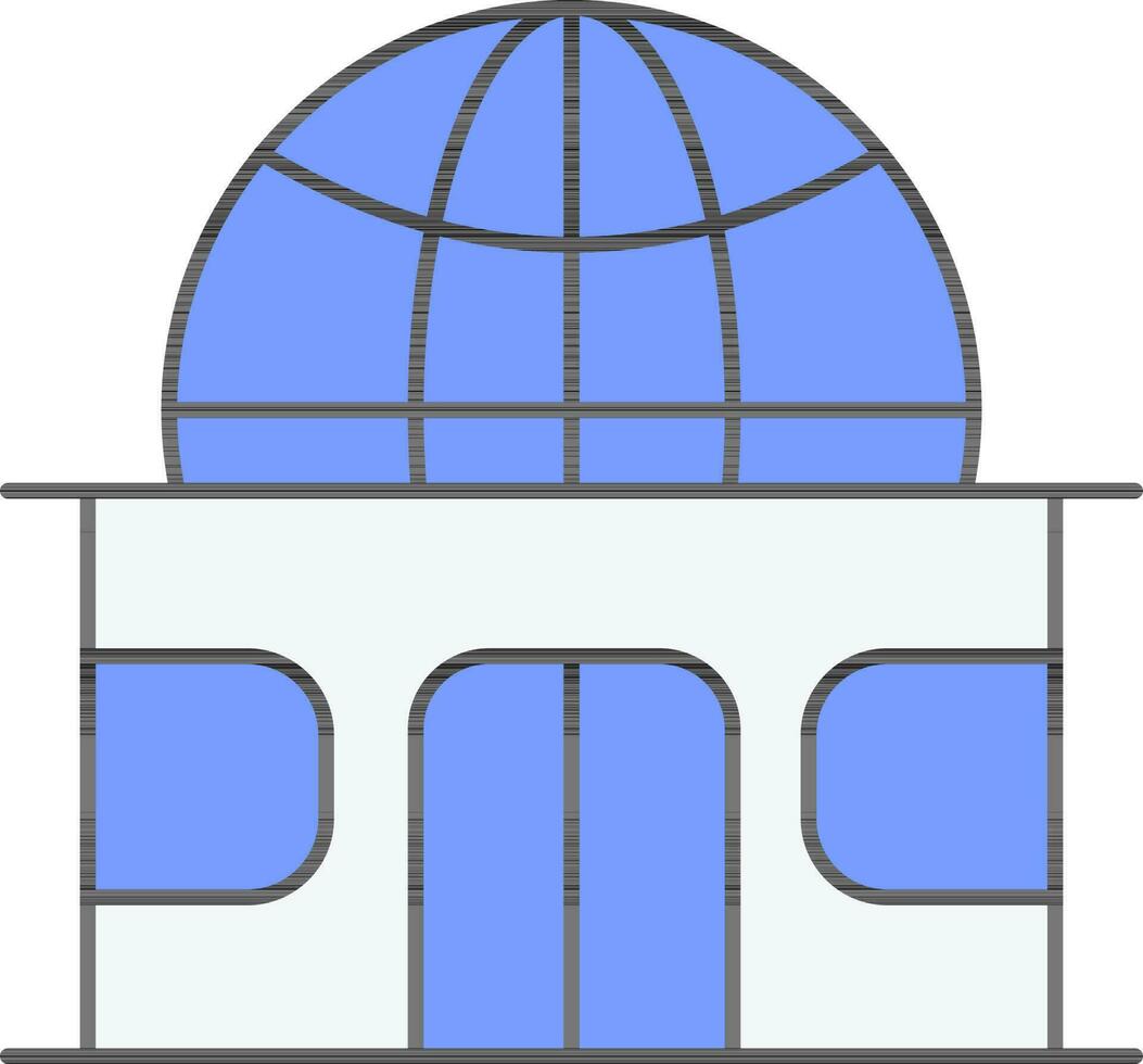 Planetarium Building Flat Icon In Blue And White Color. vector