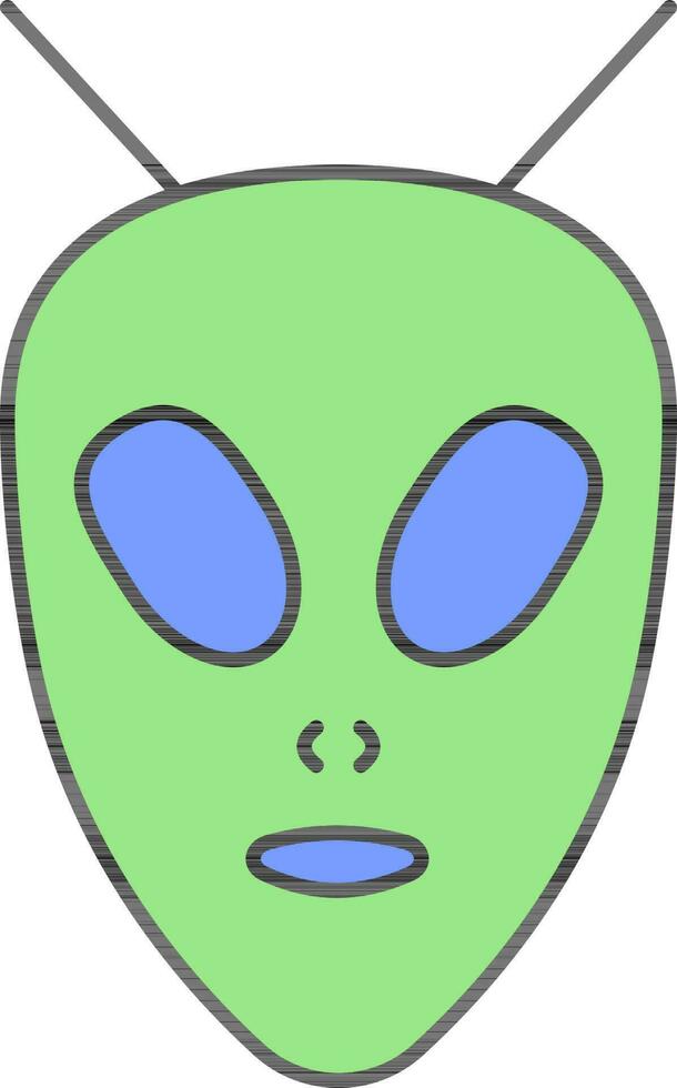 Alien Cartoon Character Face Icon In Green And Blue Color. vector
