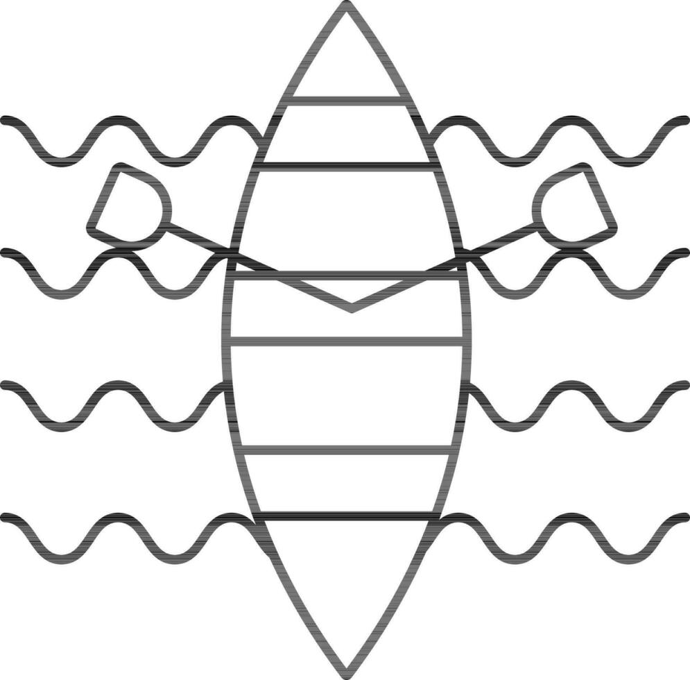 Kayak And Paddle Icon In Black Outline. vector