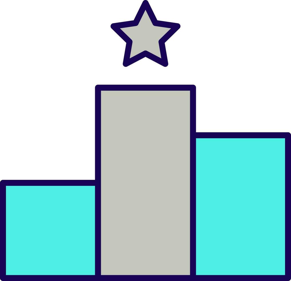 Star On First Winner Podium Grey And Turquoise Icon. vector