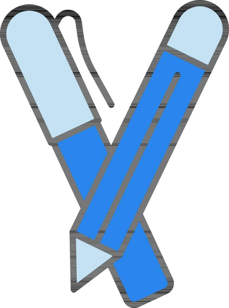 Pen And Pencil Icon In Blue Color. vector