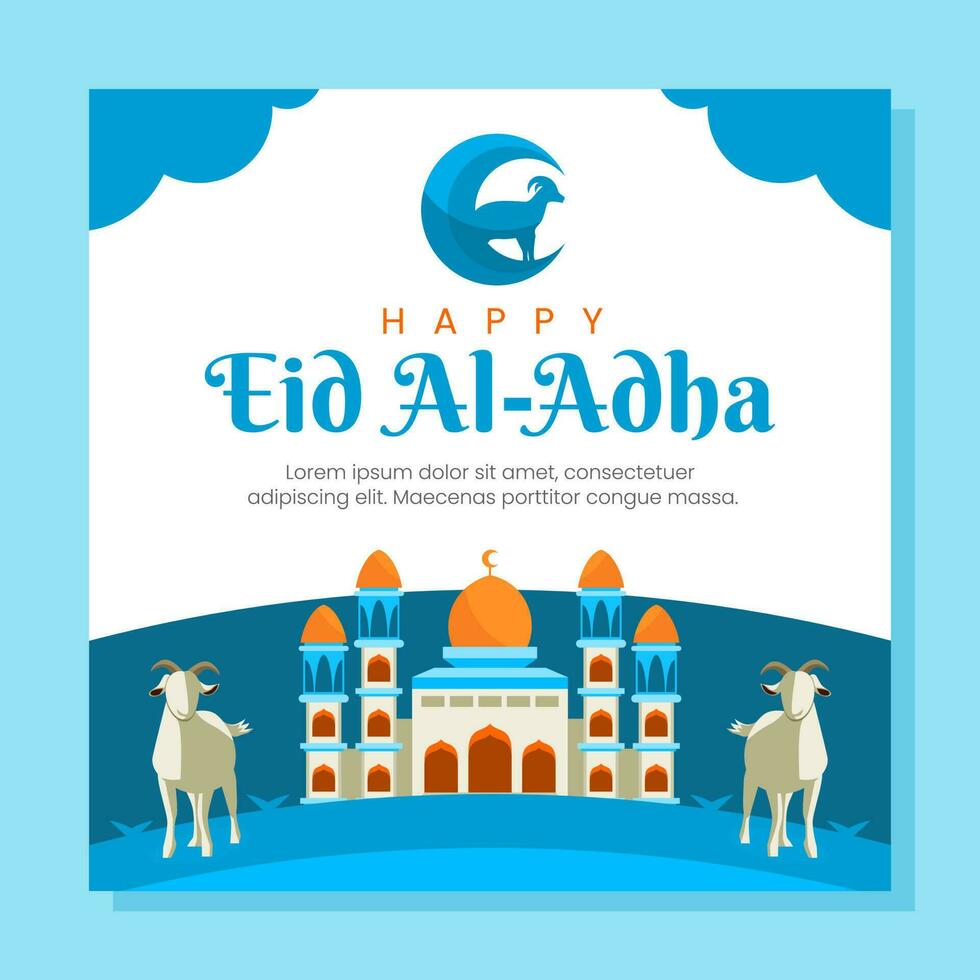 Happy Eid al adha islamic flat illustration social media post template vector