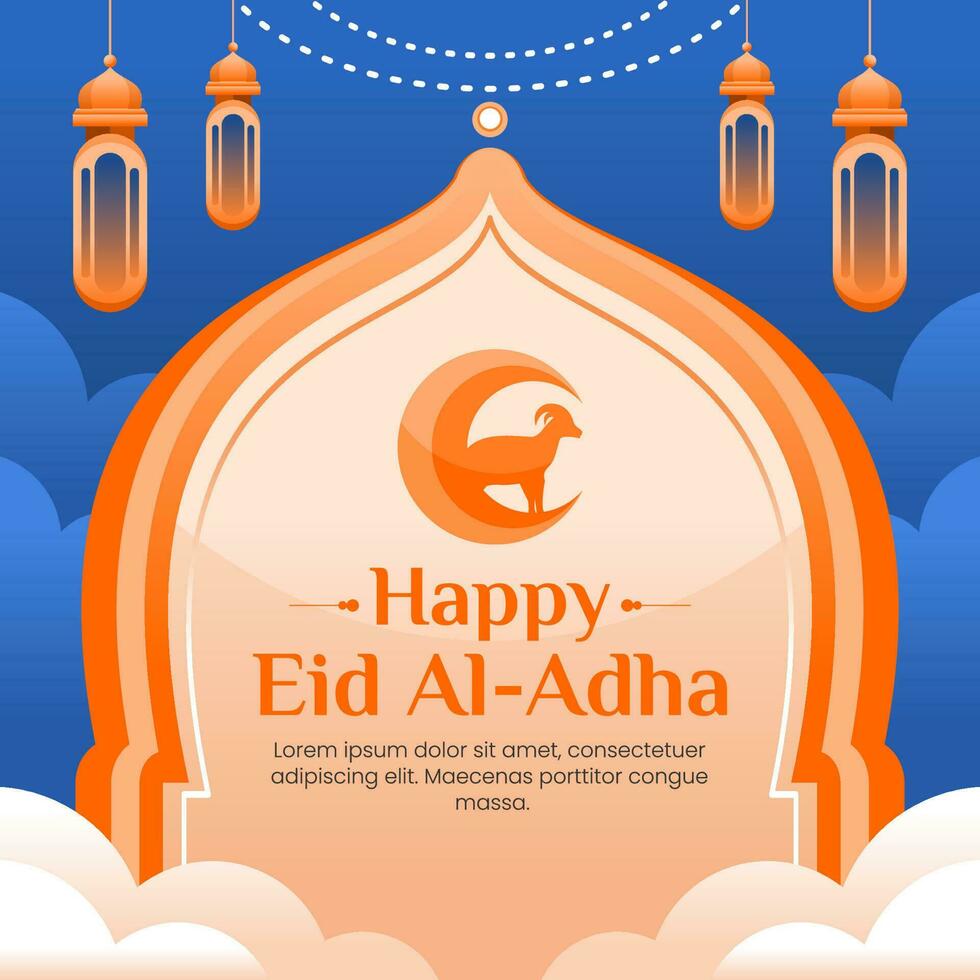 Happy Eid al adha islamic illustration social media post template vector