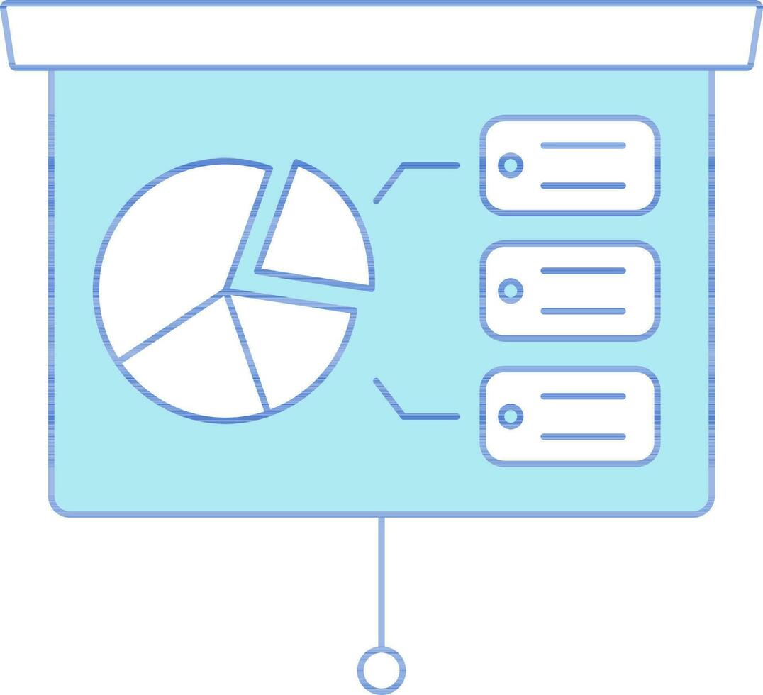 Blue And White Color Pie Chart In Projector Screen Icon. vector