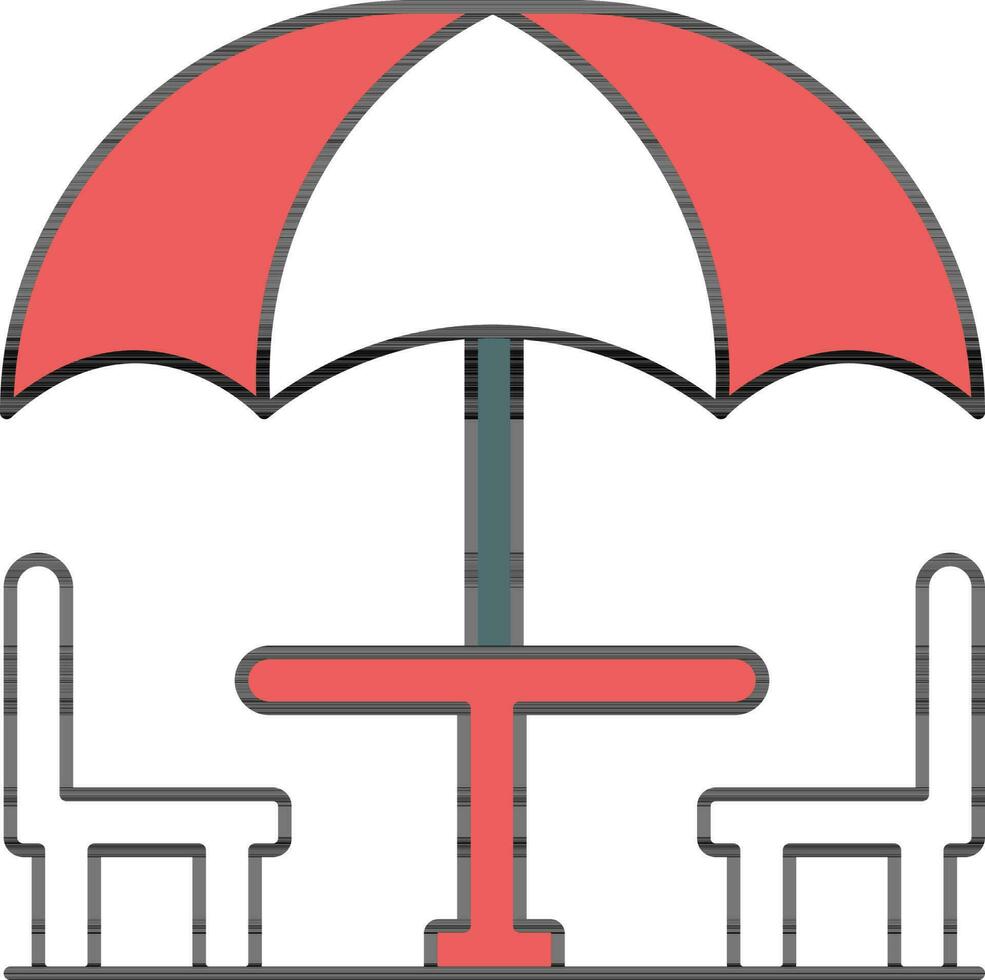 Umbrella Table With Chair Icon Red And White Color. vector