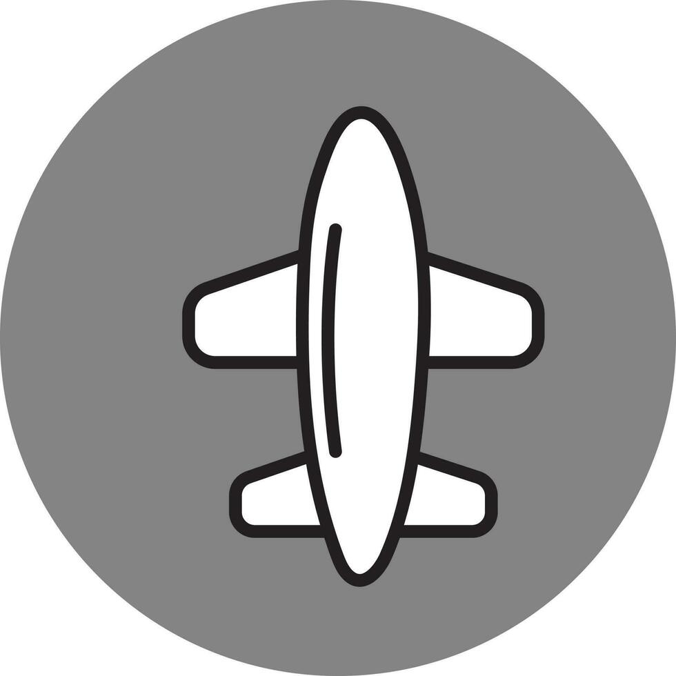 Black Line Art Airplane Gray Circle Icon. vector