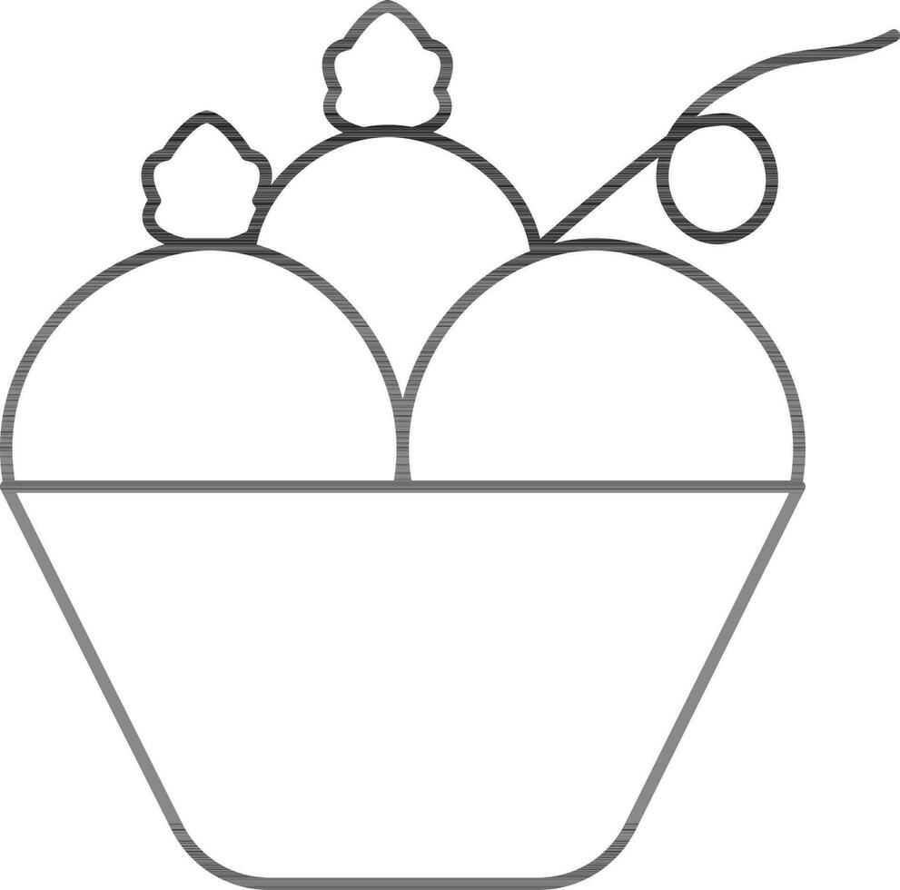 Ice Cream Sundae Icon In Black Outline. vector