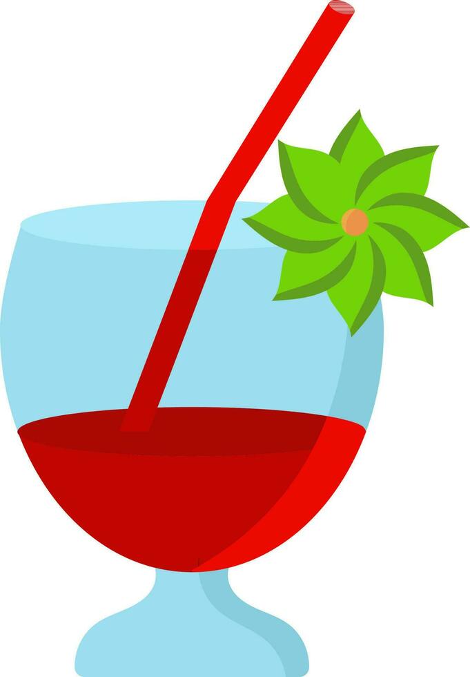 Cocktail Drink Glass Decorated With Flower Icon In Red And Green Color. vector