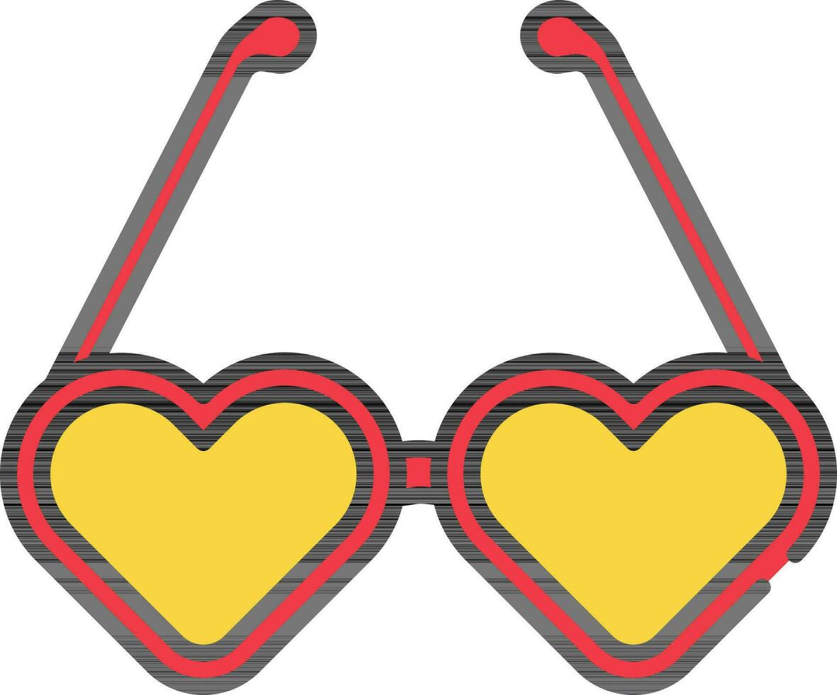 Heart Shaped Sunglasses Icon In Red And Yellow Color. vector