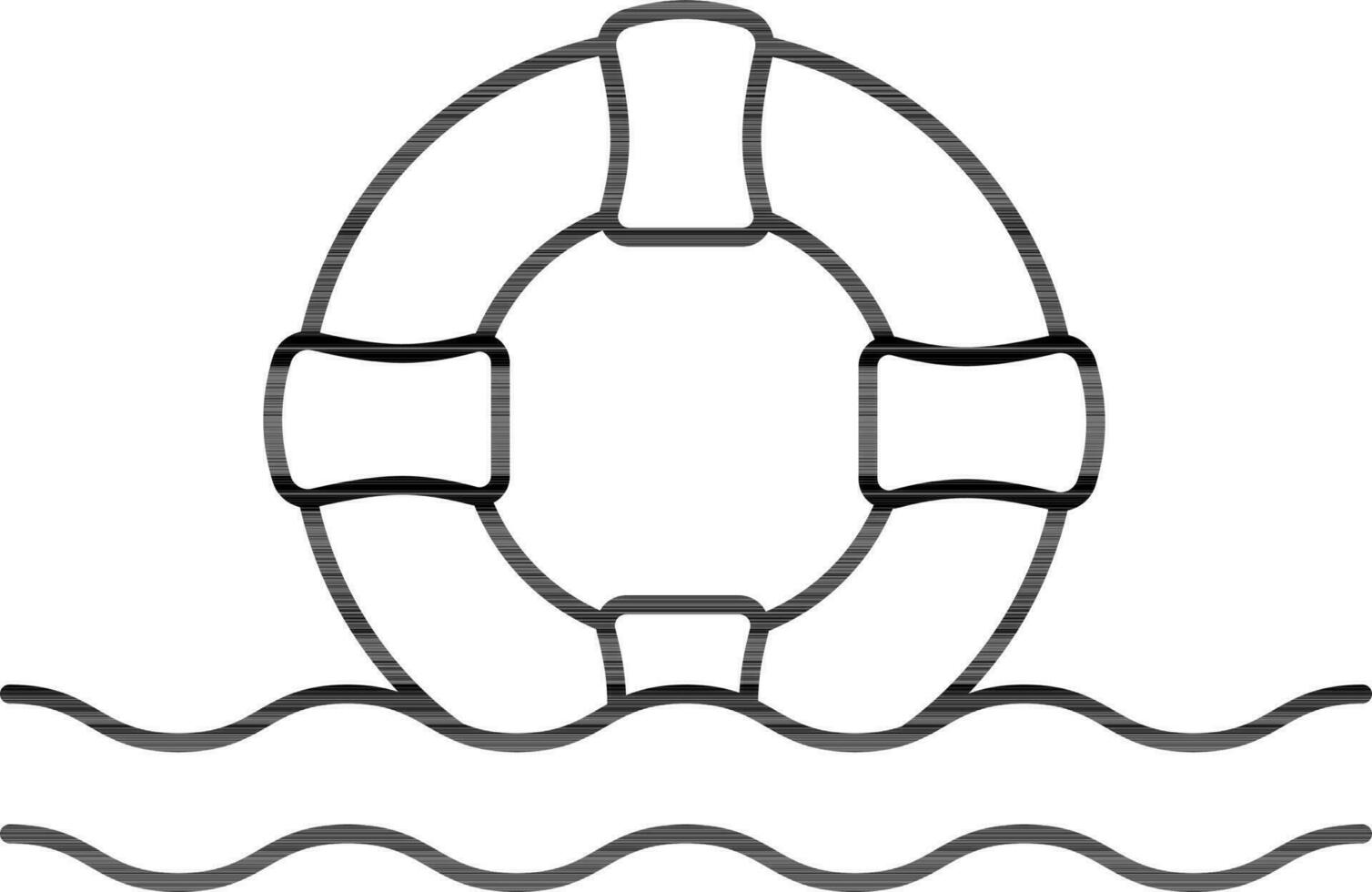 Swimming Ring In Wave Black Outline Icon. vector