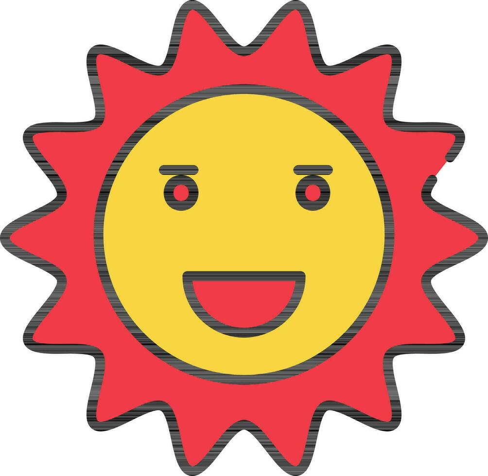 Happy Sun Icon In Red And Yellow Color. vector