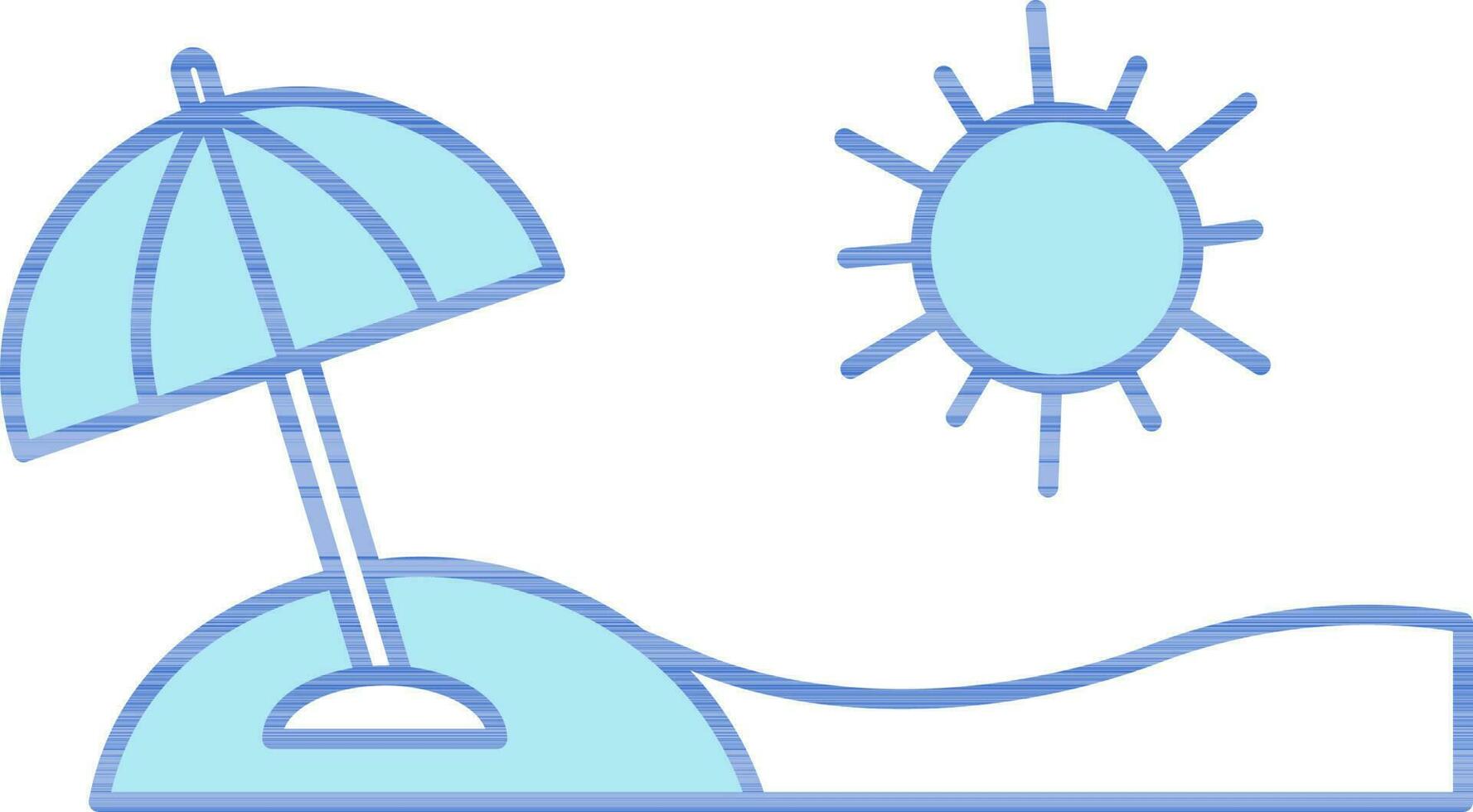 Sun And Umbrella Icon In Blue And White Color. vector