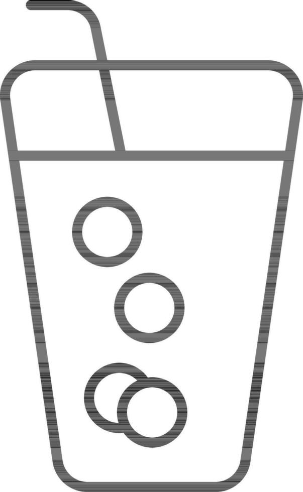 Cold Drink Glass With Straw Black Line Art Icon. vector