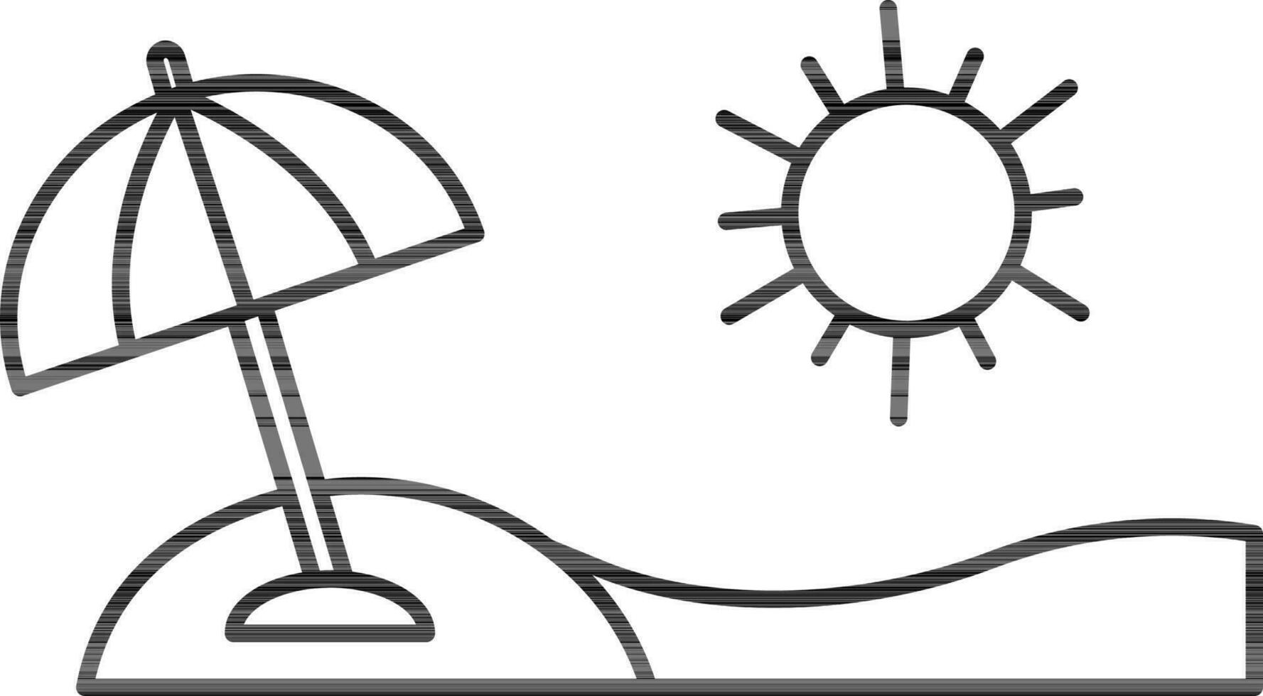 Linear Style Sun And Umbrella Icon. vector