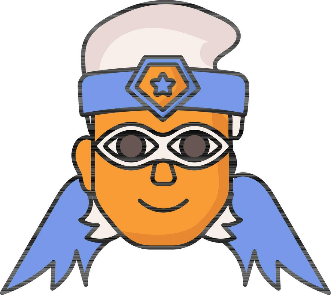 Superhero Wings Mask Wearing Man Face Icon In Orange And Blue Color. vector