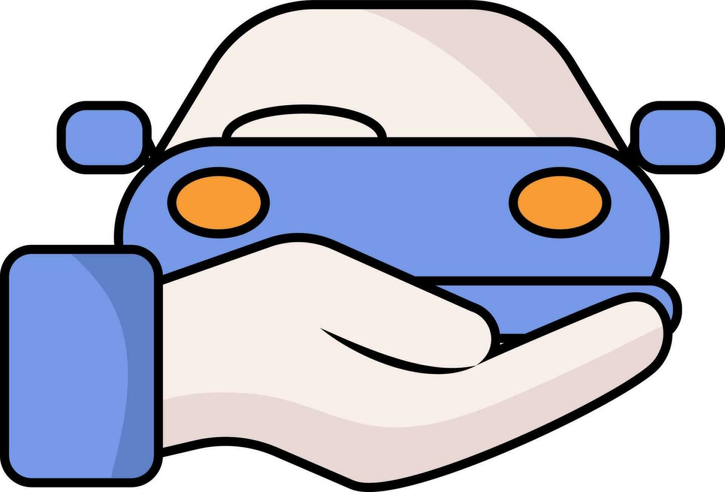 Hand Holding Car Icon Or Symbol In Pink And Blue Color. vector