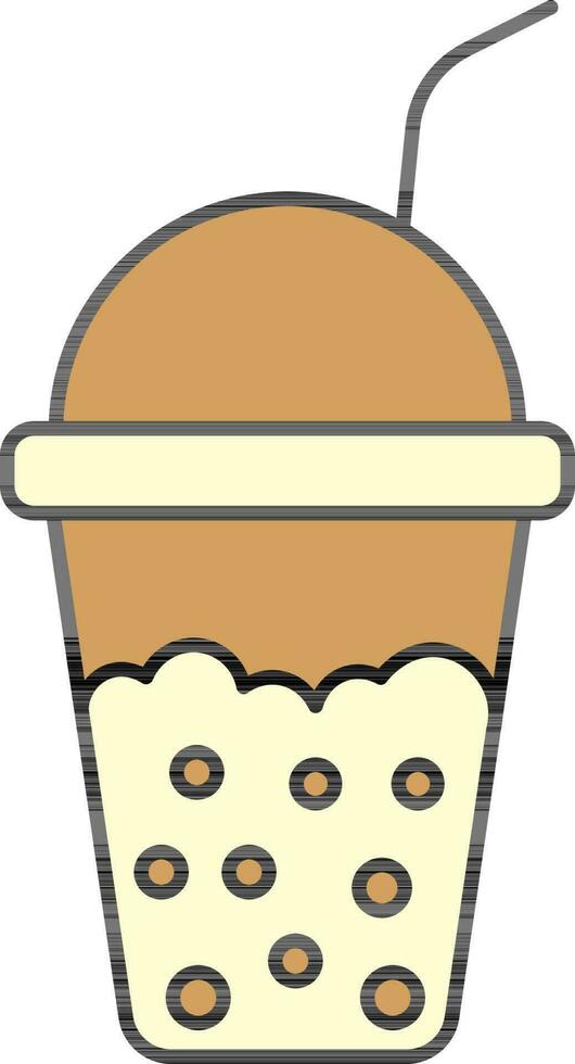 Yellow Color Bubble Tea Cup OR Disposable Paper Glass Icon. vector