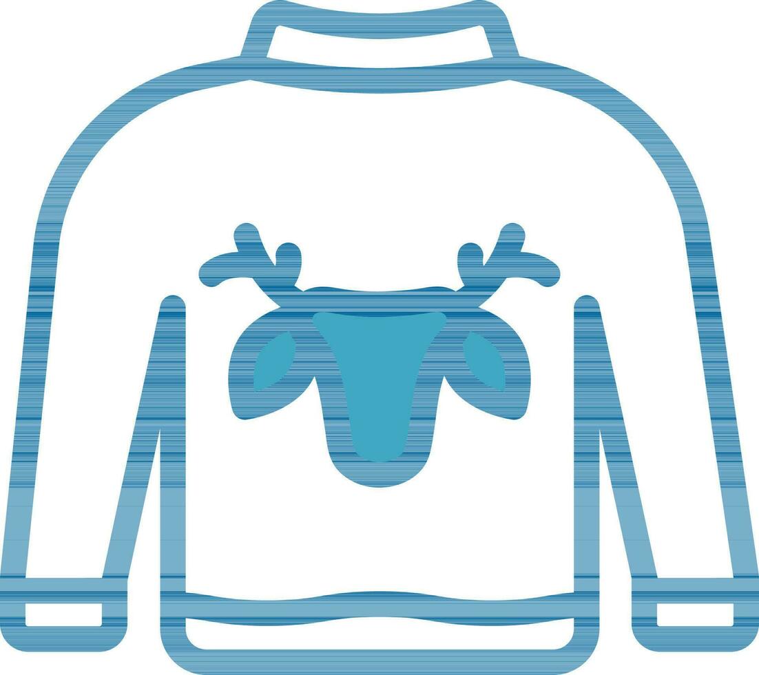 Blue And White Color Sweater With Reindeer Face Icon. vector