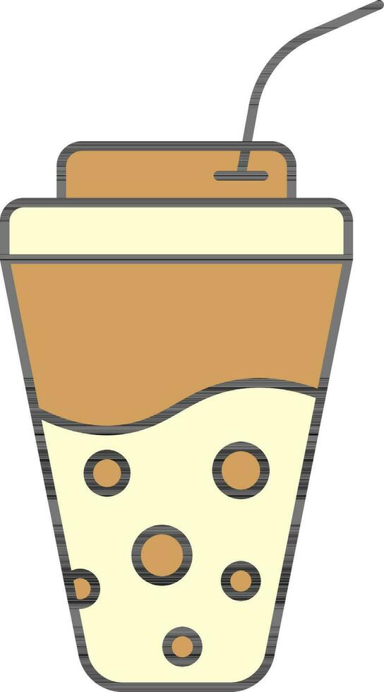 Yellow Color Bubble Tea Cup OR Disposable Paper Glass Icon. vector