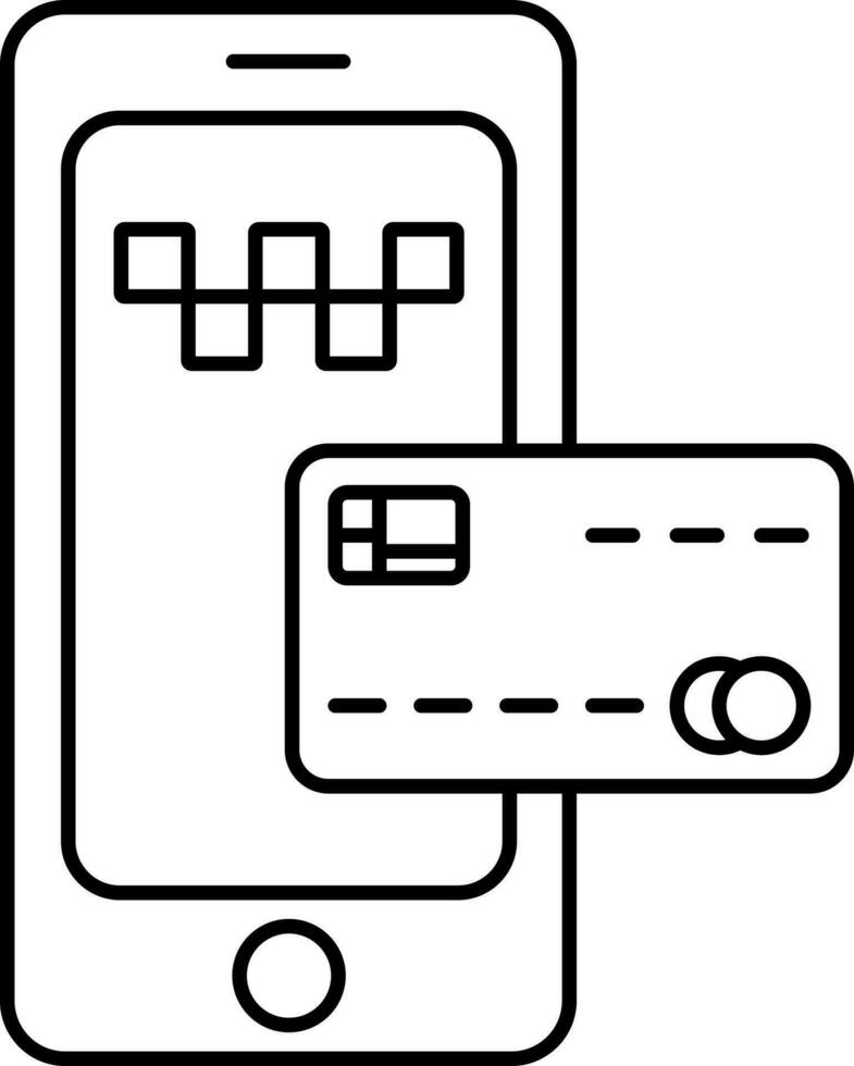 Payment Card With Mobile For Taxi Bill Payment Line Art Icon. vector