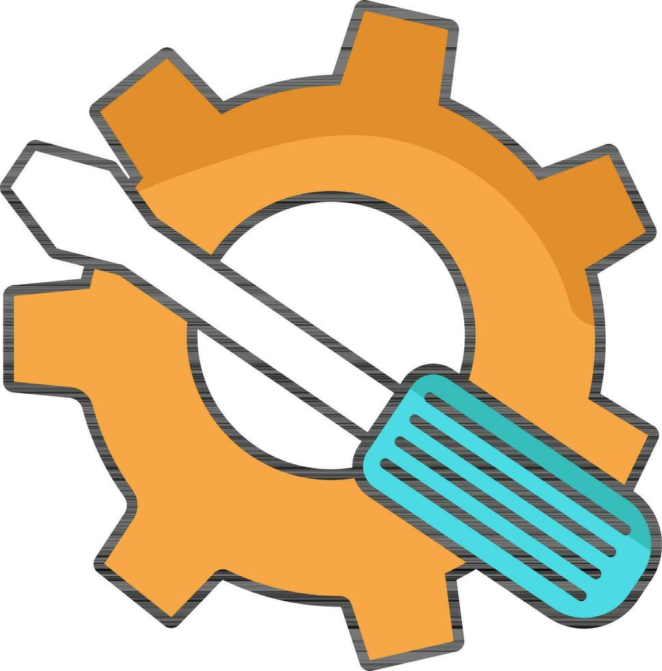 Cogwheel And Screwdriver Flat Icon In Orange And Blue Color. vector