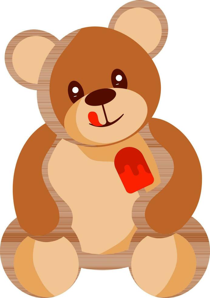 Cute Teddy Bear Character Holding Ice Cream In Brown And Red Color. vector