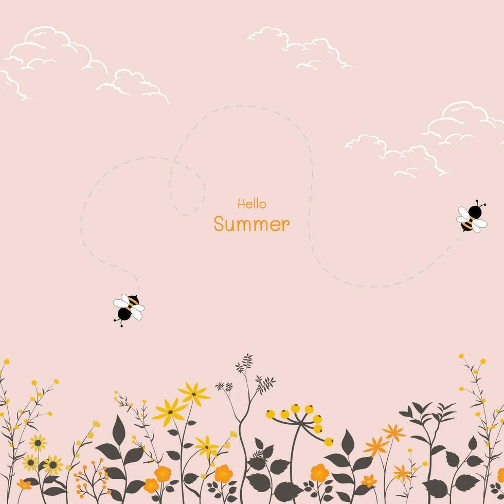 Little bees happy on summertime for greeting card,surface design,banner,print,textile or kid product vector