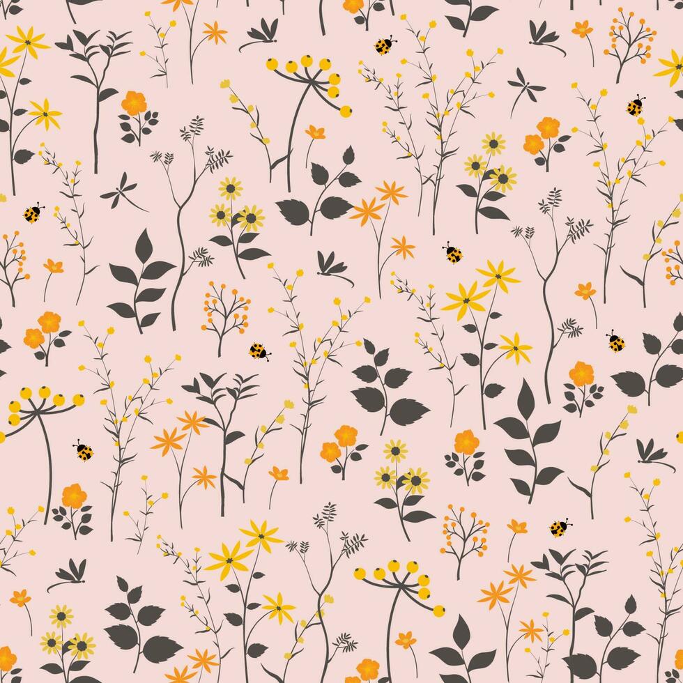 Beautiful wildflower seamless pattern on pastel pink background for decorative,fashion,fabric,textile,print or wallpaper vector